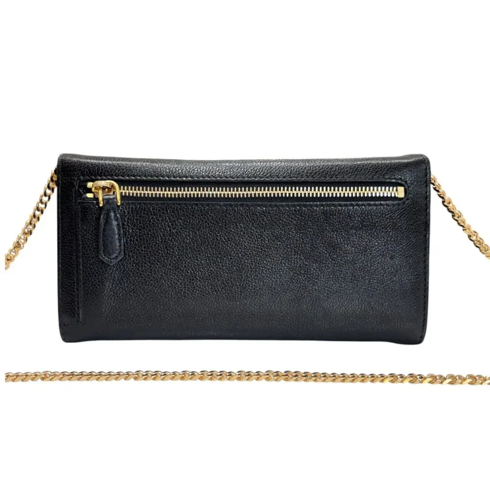 PRADA Black Grained Leather Wallet/Card Holder WIth Chain - Picture 5 of 9
